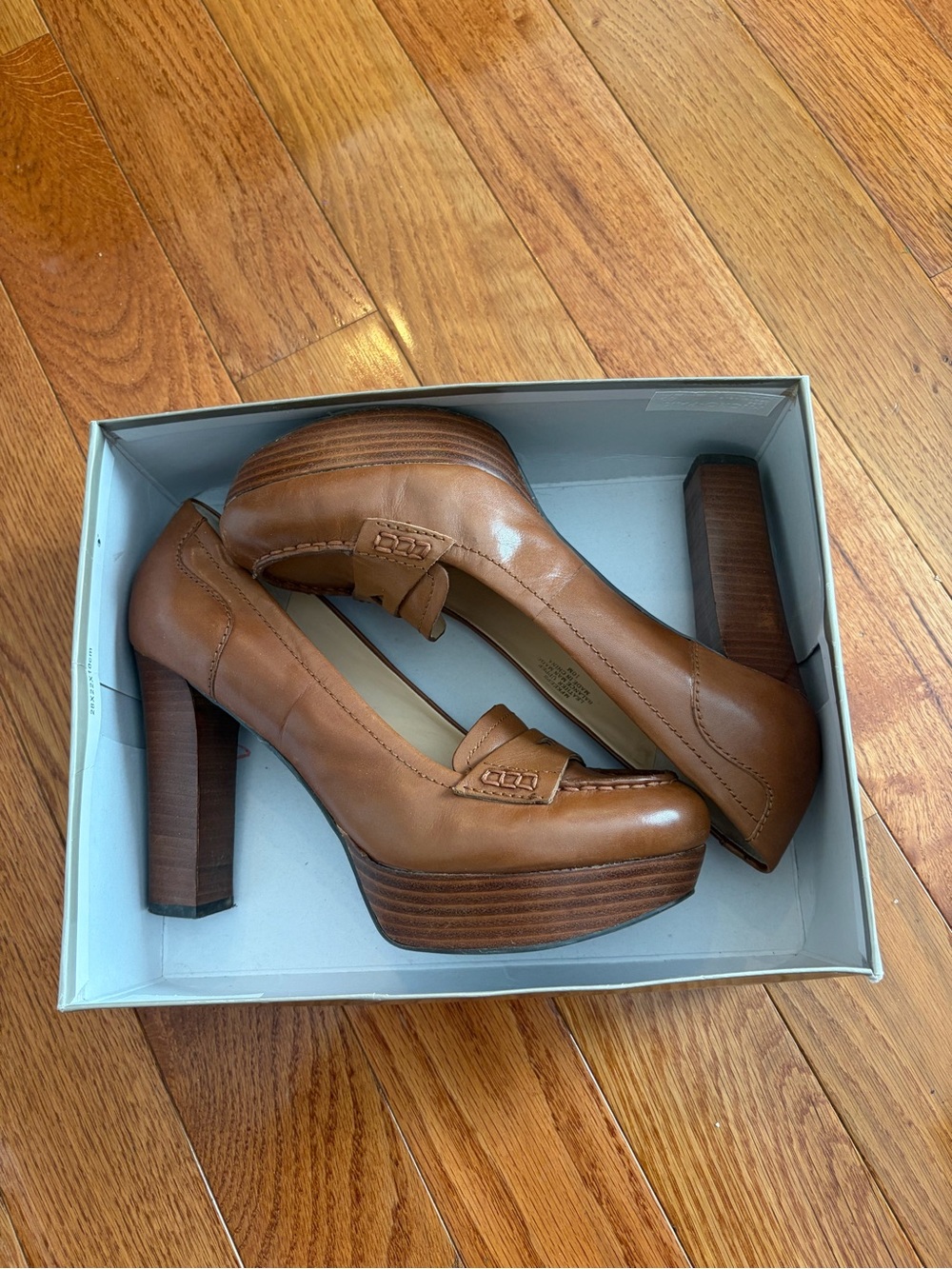 Marc Fisher Cognac Leather Platform Loafer Pumps